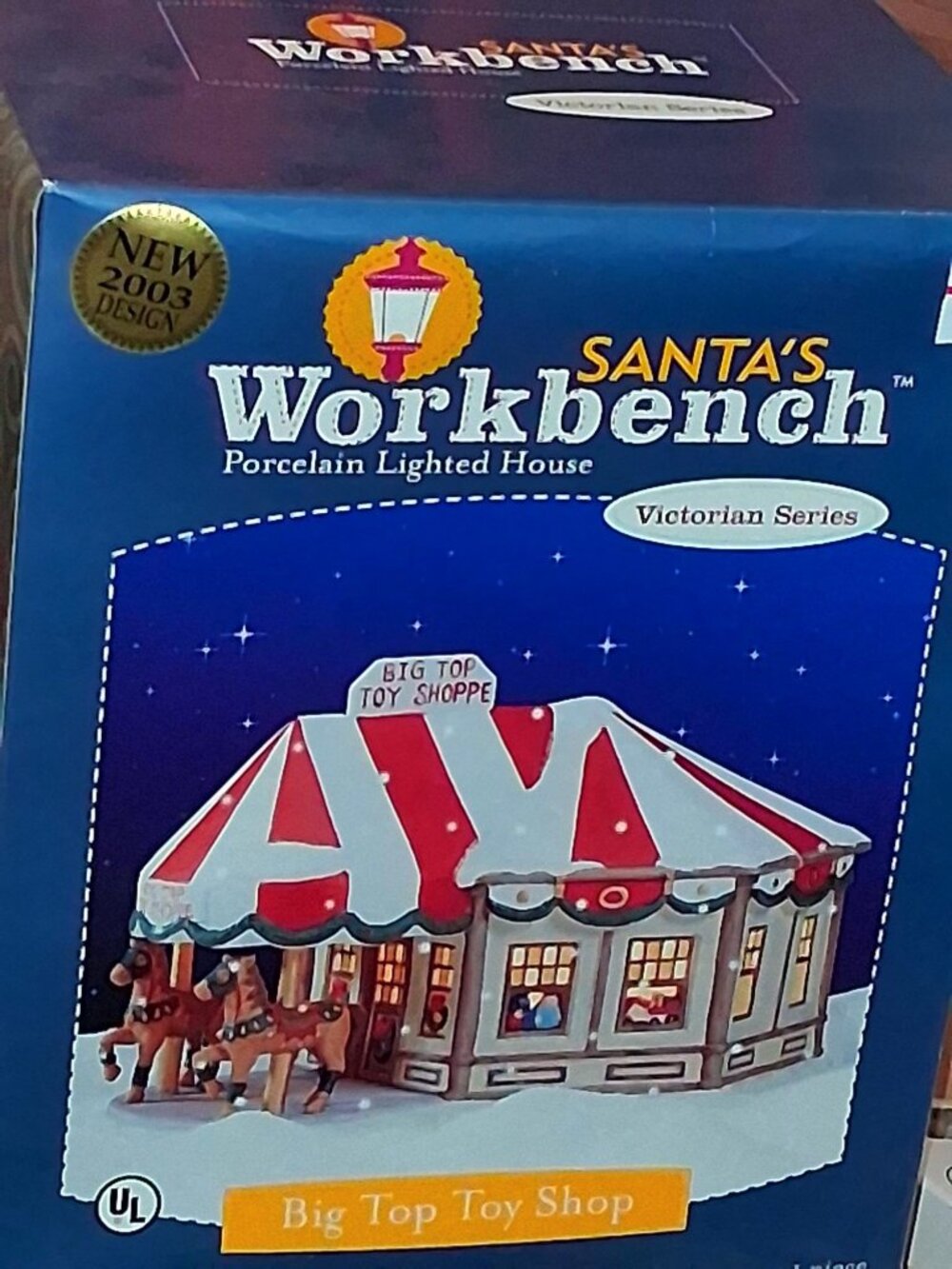 Santas Workbench Big Top Toy Shoppe Porcelain Lighted House Victorian Series 200